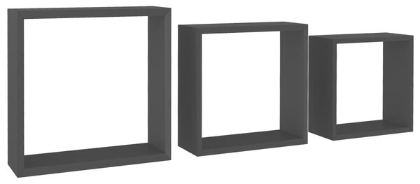 Rafturi cub de perete, 3 buc., negru, MDF