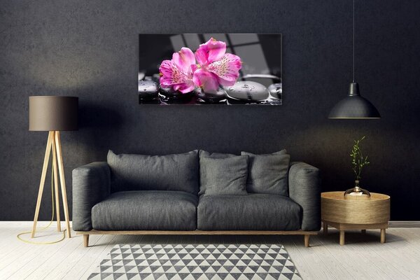 Tablou pe sticla Pietrele florale flori Roșu Negru