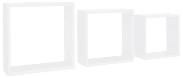 Rafturi cub de perete, 3 buc., alb, MDF