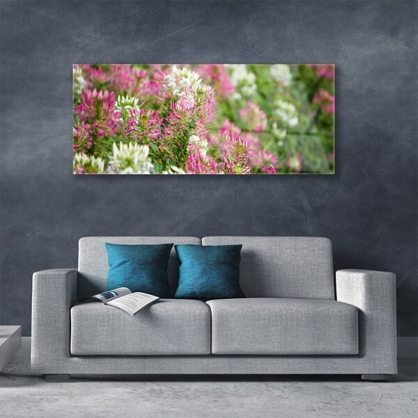 Tablou pe sticla Flori Floral Roz Alb Verde
