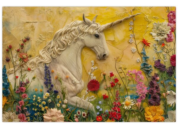 Tablou - Unicorn cu flori (90x60 cm)