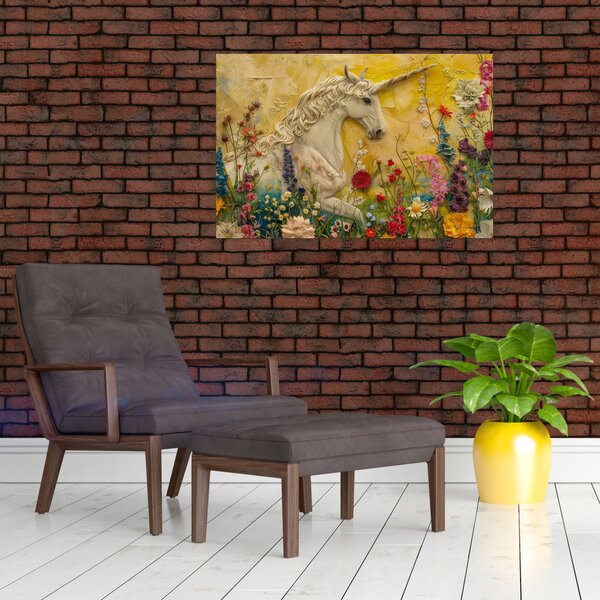 Tablou - Unicorn cu flori (90x60 cm)