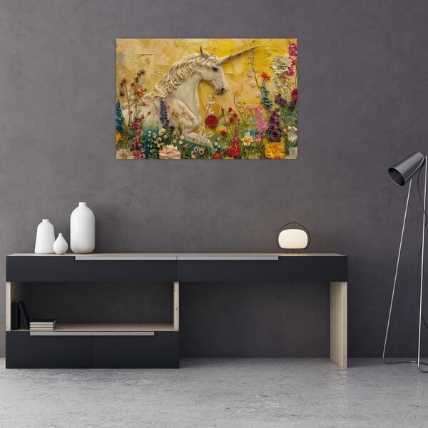 Tablou - Unicorn cu flori (90x60 cm)
