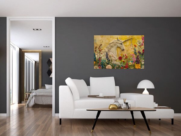 Tablou - Unicorn cu flori (90x60 cm)