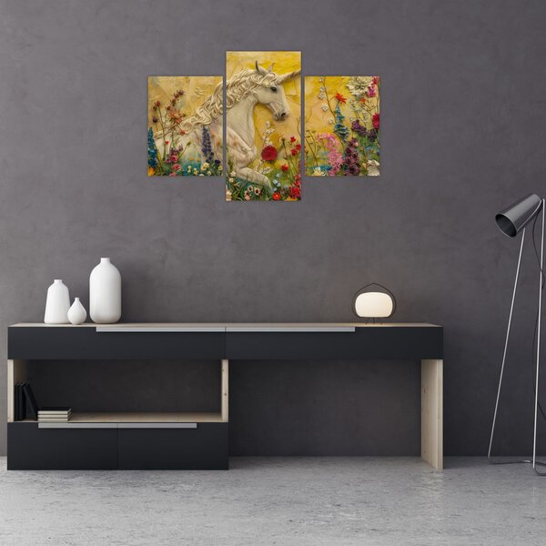 Tablou - Unicorn cu flori (90x60 cm)