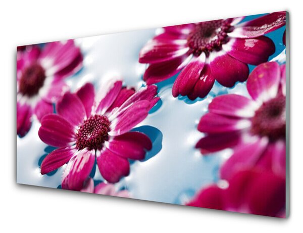 Tablou pe sticla Flori Floral Roșu Albastru