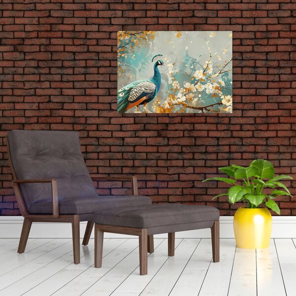 Tablou - Păun cu decor de aur (70x50 cm)