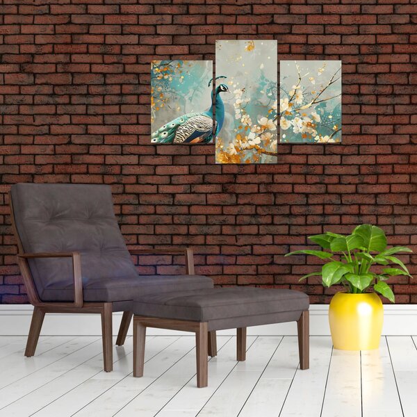 Tablou - Păun cu decor de aur (90x60 cm)