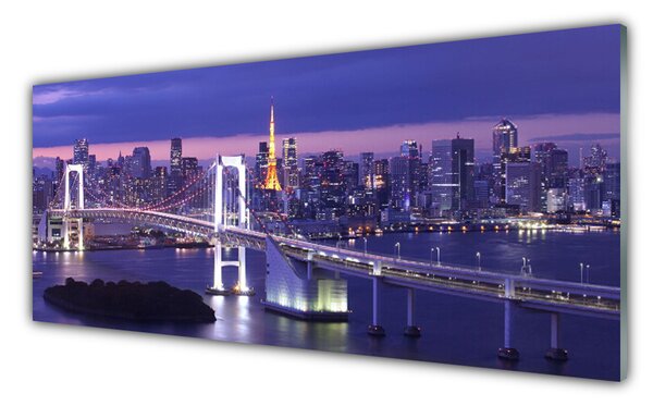 Panou sticla bucatarie Bridge City Arhitectura Violet Alb Galben