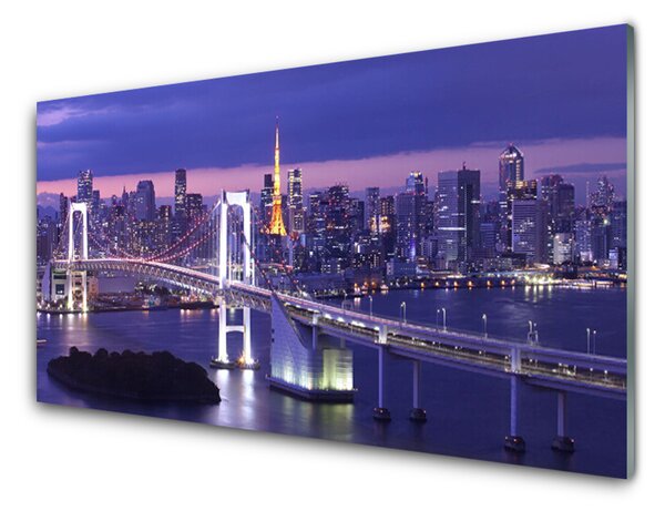 Panou sticla bucatarie Bridge City Arhitectura Violet Alb Galben