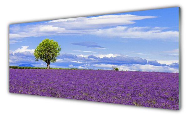 Tablou pe sticla Meadow copac Natura Brun Verde Roz