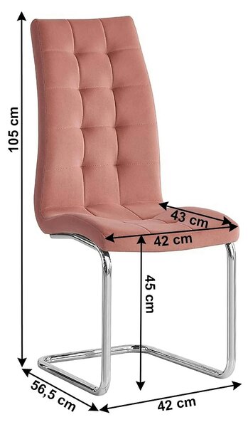 Scaun bucatarie SALOMA NEW, stofa catifelata roz, 42x56,5x105 cm