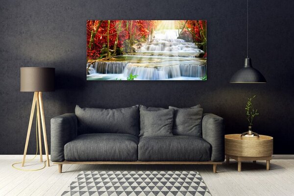 Tablouri acrilice Cascada Natural Pădurea Verde Portocaliu Albastru Alb