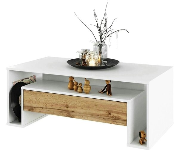 Masuta cafea DAWSON, alb/stejar wotan, PAL melaminat, 110x58x43 cm