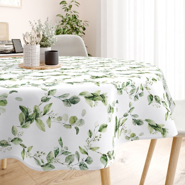 Goldea față de masă decorativă loneta - frunze de eucalipt - rotundă Ø 140 cm