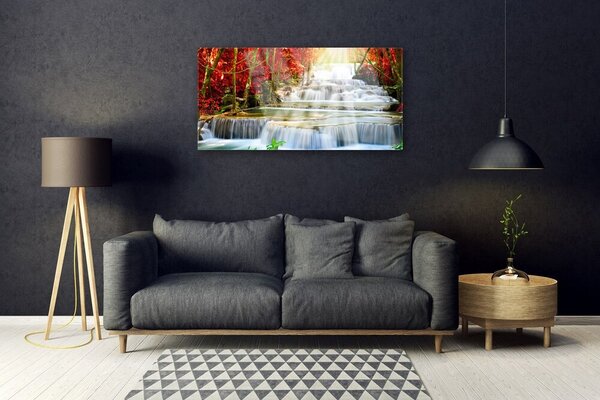 Tablouri acrilice Cascada Natural Pădurea Verde Portocaliu Albastru Alb