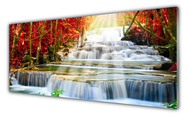 Tablouri acrilice Cascada Natural Pădurea Verde Portocaliu Albastru Alb