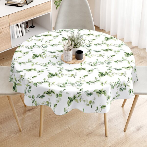Goldea față de masă decorativă loneta - frunze de eucalipt - rotundă Ø 140 cm