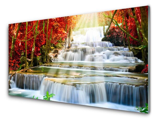 Tablouri acrilice Cascada Natural Pădurea Verde Portocaliu Albastru Alb