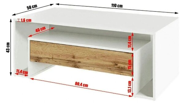 Masuta cafea DAWSON, alb/stejar wotan, PAL melaminat, 110x58x43 cm
