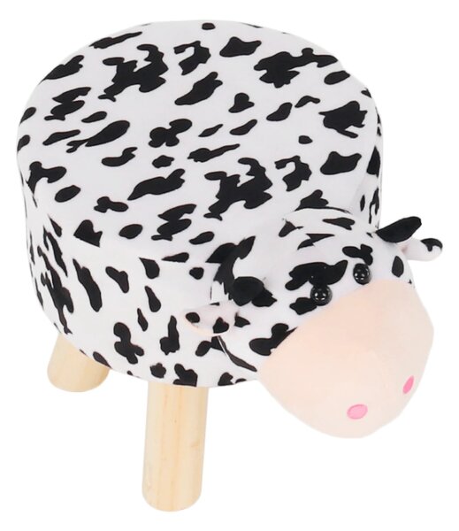 Taburet MOLLY, alb/negru, material textil/lemn, 47x28x31 cm