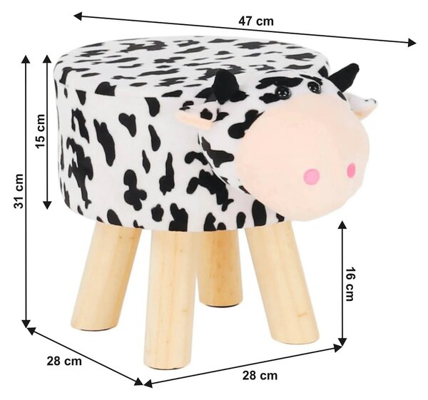 Taburet MOLLY, alb/negru, material textil/lemn, 47x28x31 cm