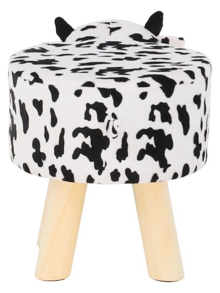 Taburet MOLLY, alb/negru, material textil/lemn, 47x28x31 cm