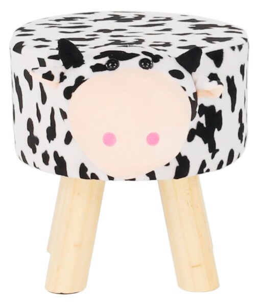 Taburet MOLLY, alb/negru, material textil/lemn, 47x28x31 cm