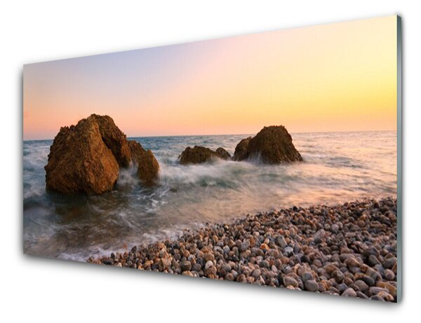 Panou sticla bucatarie Rock pietre Marea Peisaj Maro Gri Albastru