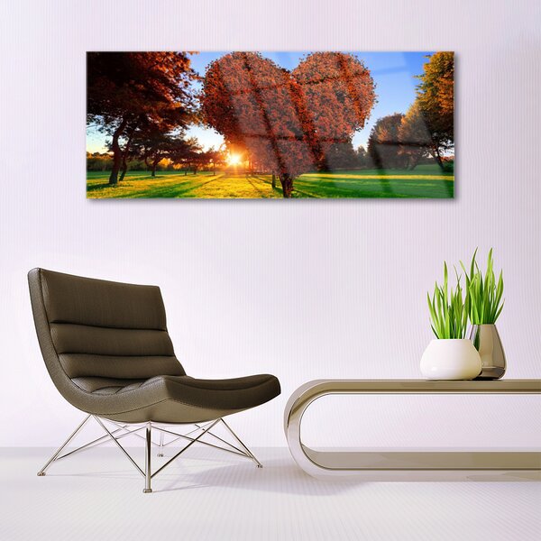 Tablou pe sticla Soare Copaci Natura Brun Galben