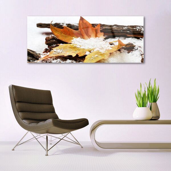 Tablou pe sticla Leaf Floral Brown