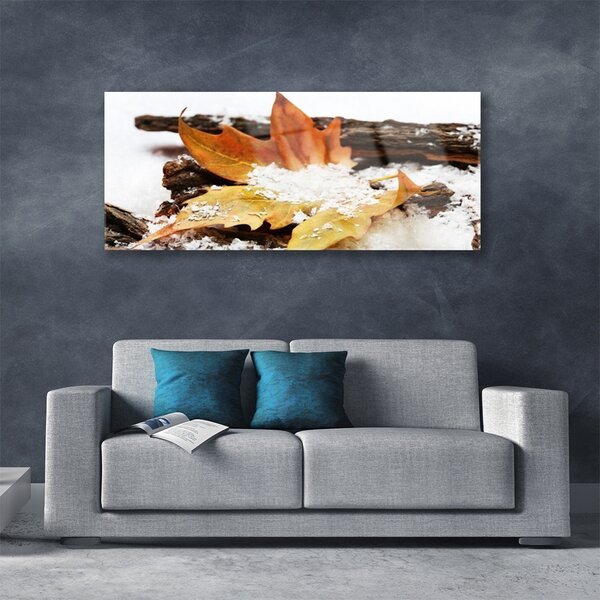 Tablou pe sticla Leaf Floral Brown