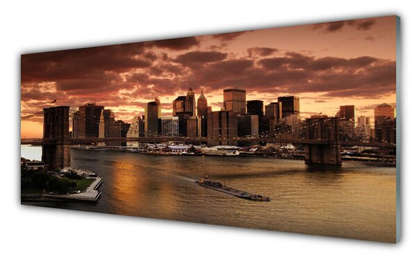 Tablou pe sticla Bridge City Case Gri Brun Galben