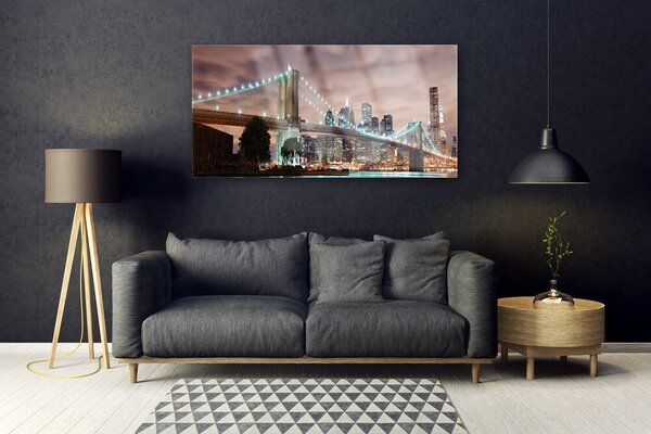 Tablou pe sticla Bridge City Arhitectura Maro Alb