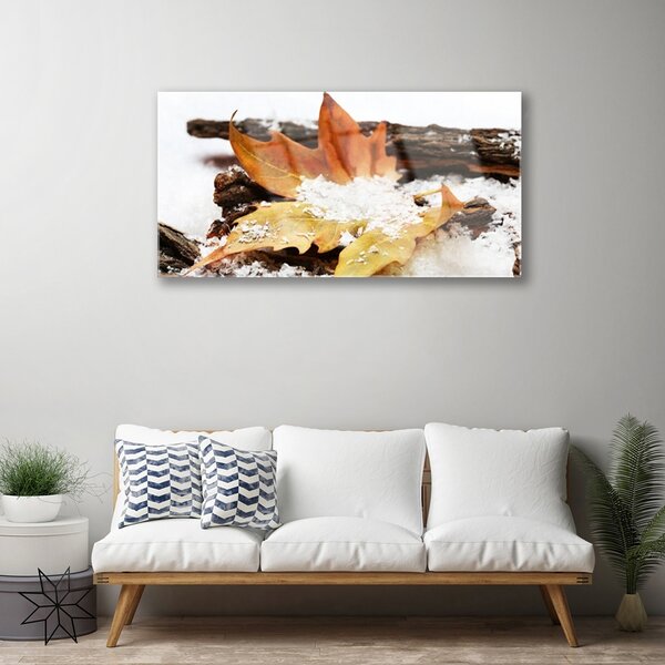Tablou pe sticla Leaf Floral Brown