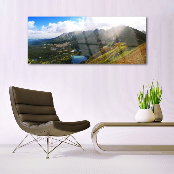 Tablou pe sticla Mountain Meadow Peisaj Gri Verde