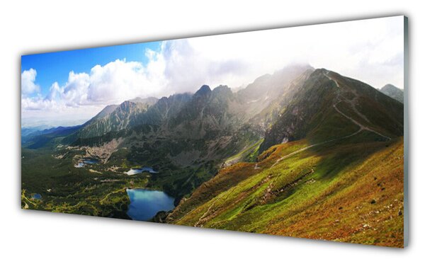 Tablou pe sticla Mountain Meadow Peisaj Gri Verde