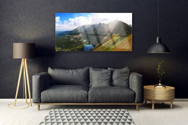 Tablou pe sticla Mountain Meadow Peisaj Gri Verde
