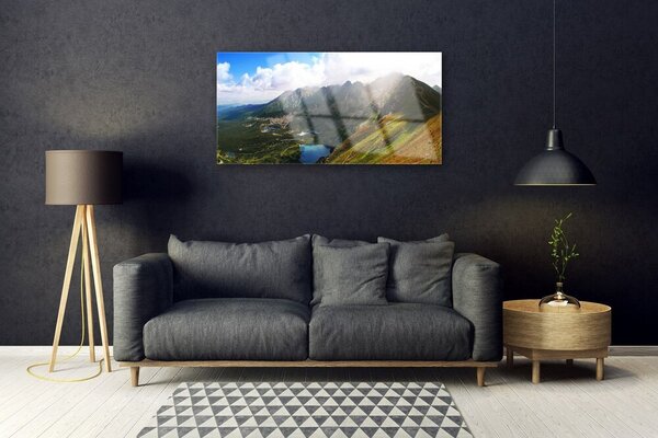 Tablou pe sticla Mountain Meadow Peisaj Gri Verde