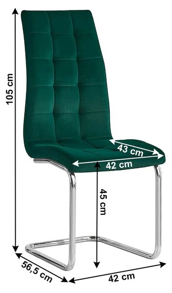 Scaun bucatarie SALOMA NEW, stofa catifelata verde, 42x56,5x105 cm