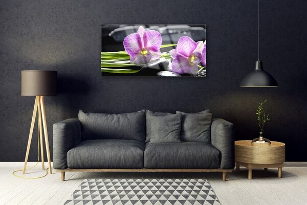 Tablou pe sticla Pietrele florale flori roz negru