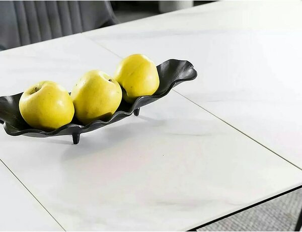 Masa moderna dining Westin SC, alb cu efect de marmura/negru, ceramica