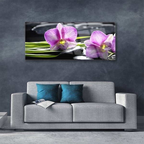 Tablou pe sticla Pietrele florale flori roz negru