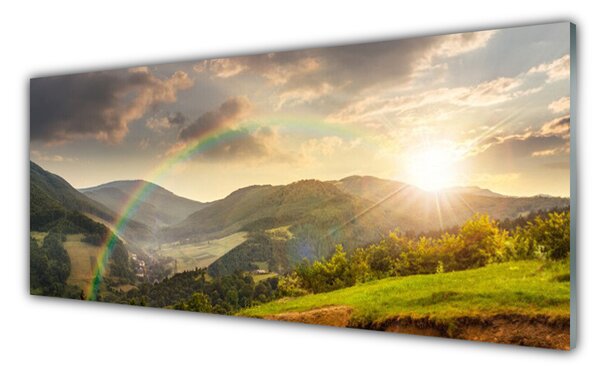 Tablou pe sticla Soare Munții Rainbow Peisaj Multi
