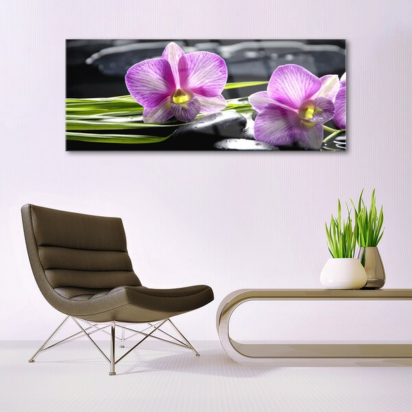 Tablou pe sticla Pietrele florale flori roz negru