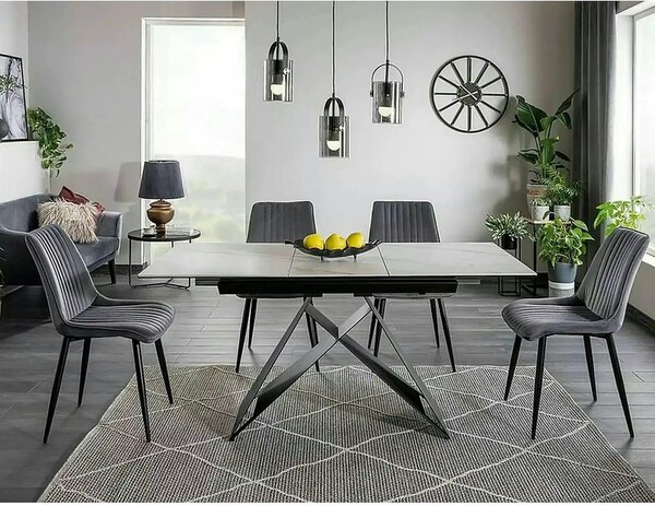Masa moderna dining Westin SC, alb cu efect de marmura/negru, ceramica
