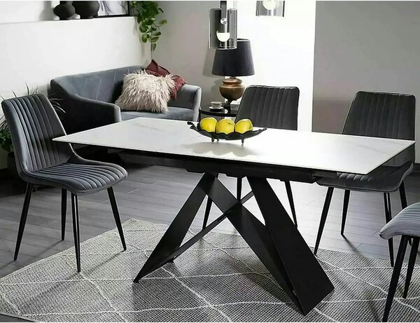 Masa moderna dining Westin SC, alb cu efect de marmura/negru, ceramica