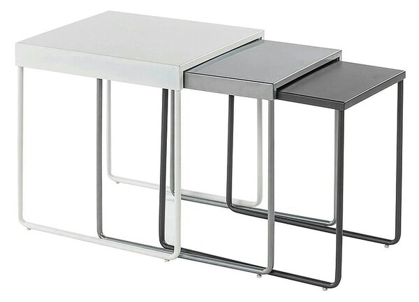 Set 3 masute cafea VICKY, alb/gri/gri inchis, metal