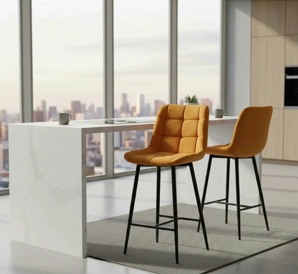 Scaun bar CHIC H-2, galben - Bluvel 68/negru, stofa catifelata/metal