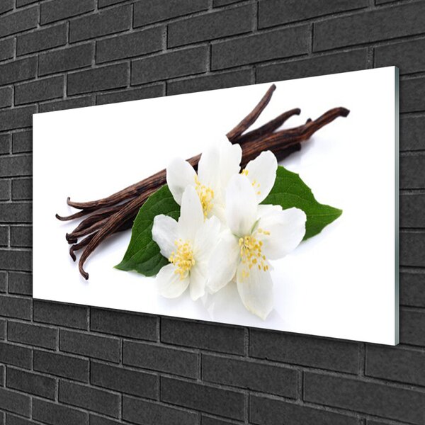 Tablou pe sticla Vanilie Floral Maro Verde Alb